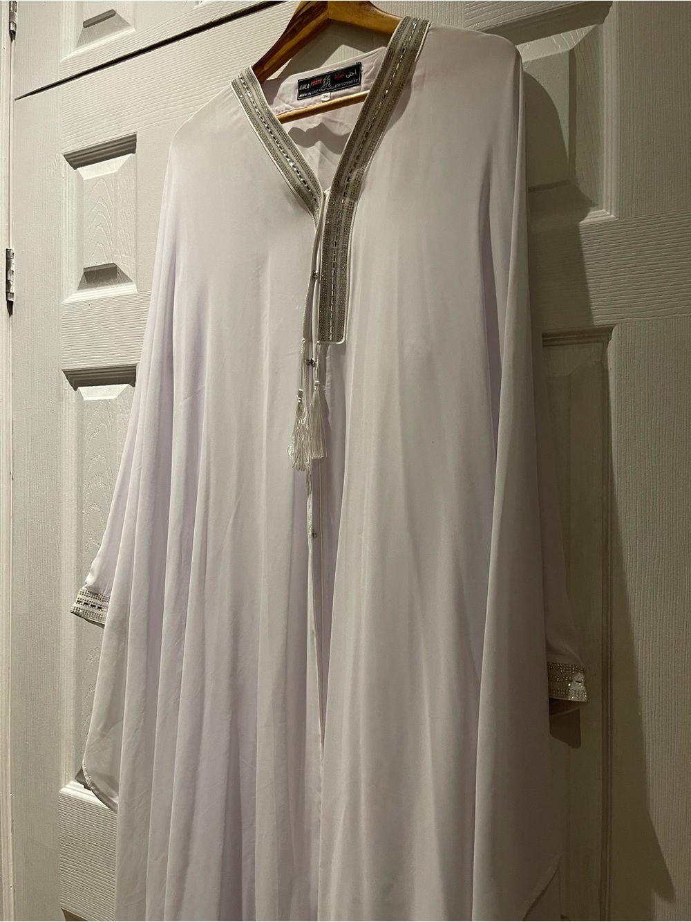 Elegant White Kaftan with Silver Trim